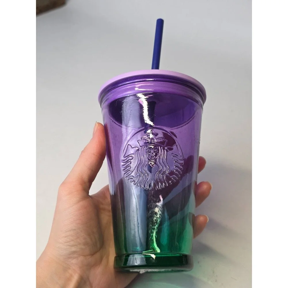 STARBUCKS 2022 PURPLE & TEAL OMBRE RECYCLED‎ GLASS COLD BREW TUMBLER 16 Oz.